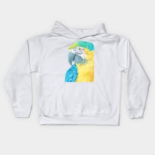 blue and gold macaw - watercolor parrot portrait Kids Hoodie